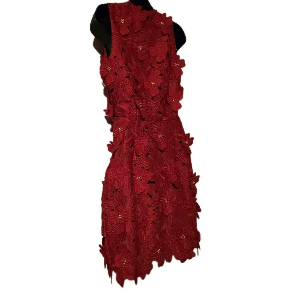 Michael Kors Red Floral Lace V Neck Sleeveless Mini Dress Size 0 NWT